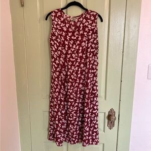 90's Vintage Maroon Floral Swing Dress Size Large